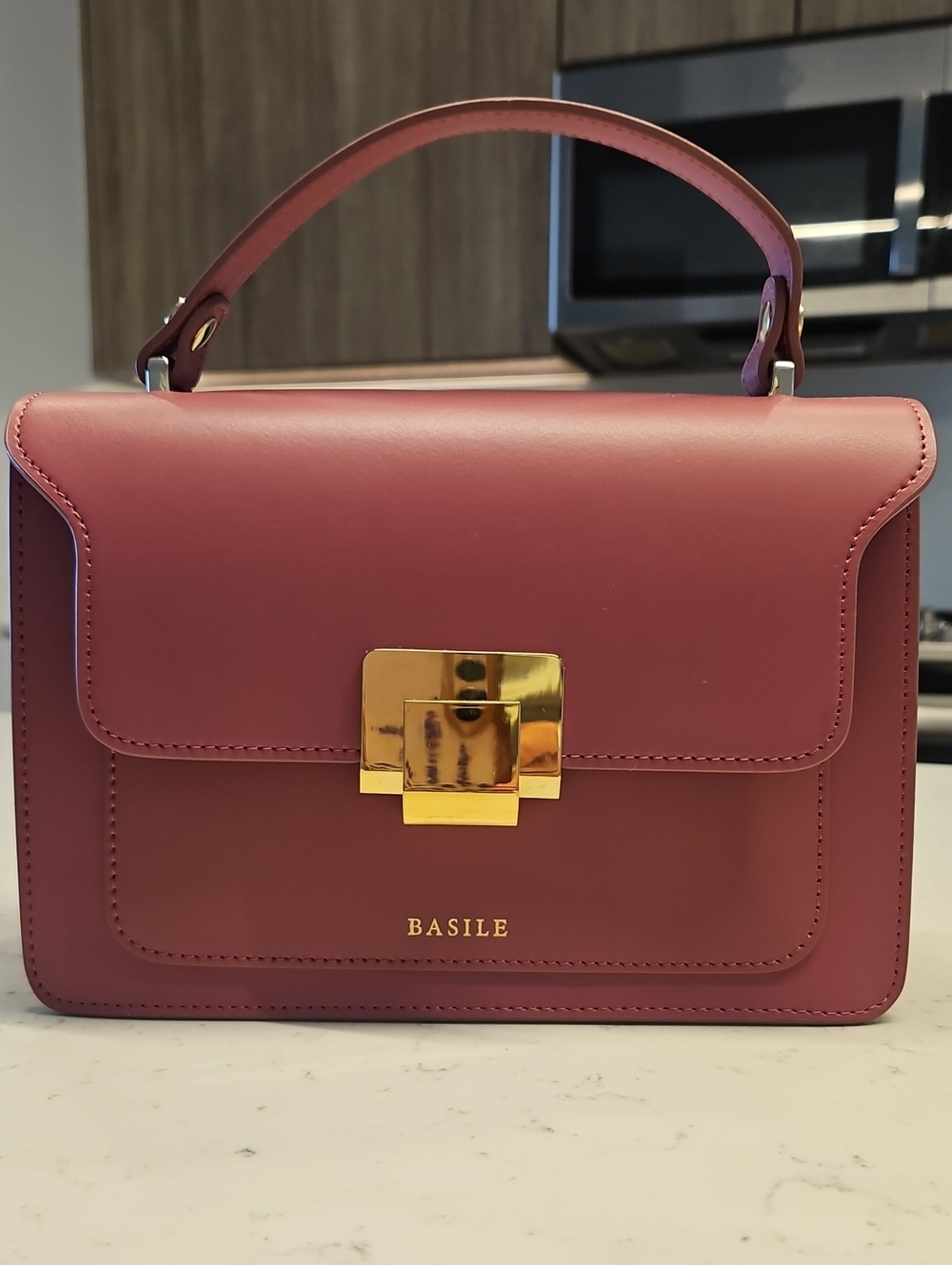 Basile Mauve-Pink Top Handle Satchel with Gold Lock